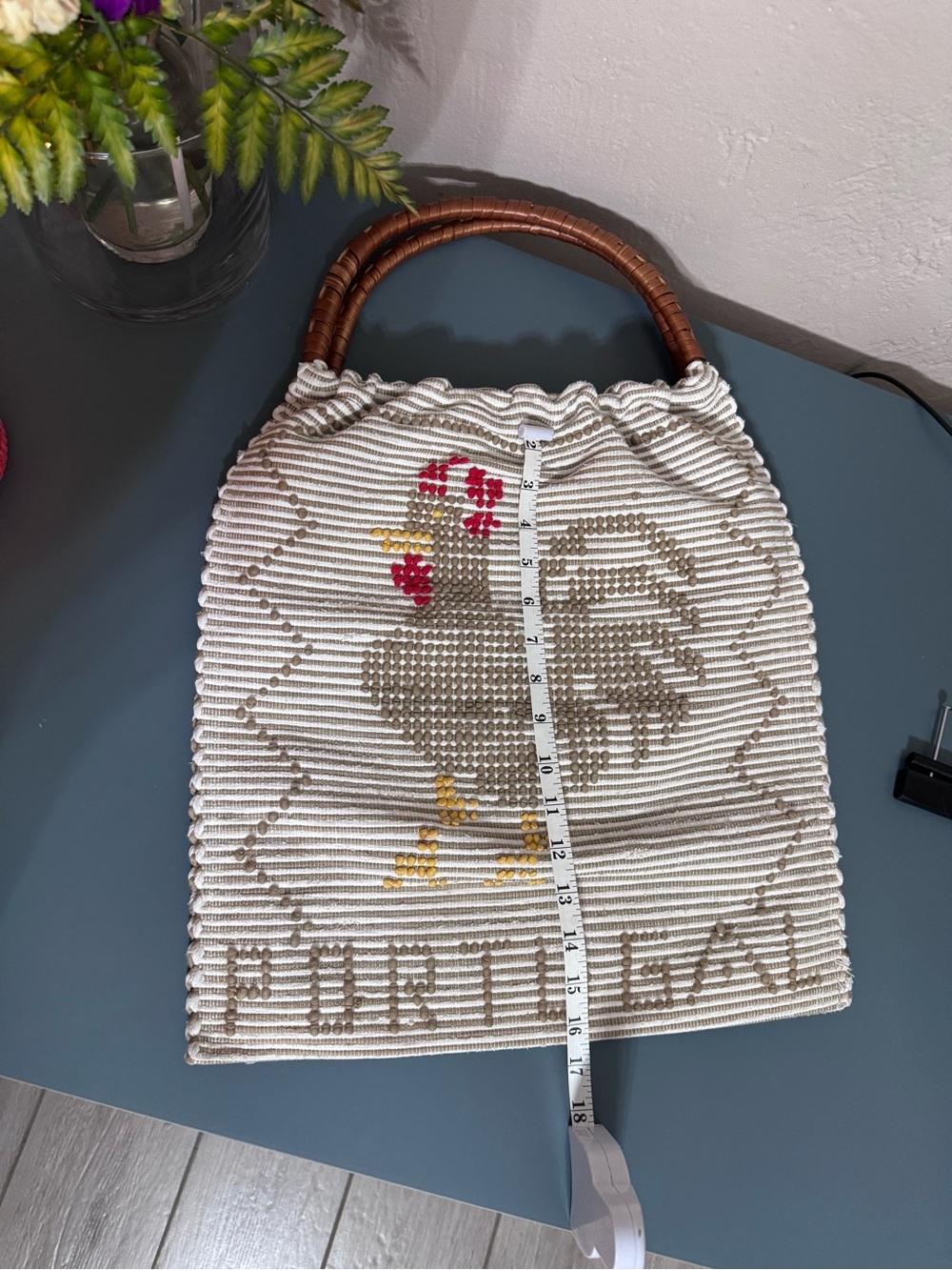 Vintage “El Gallo” Portugal Handmade Boho Woven, Bamboo Handled Purse SZ: Large